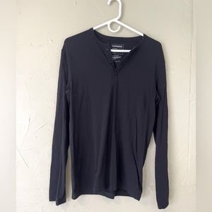 Express Slim SuperSoft Stretch Henley Long-Sleeve T-Shirt - Black M